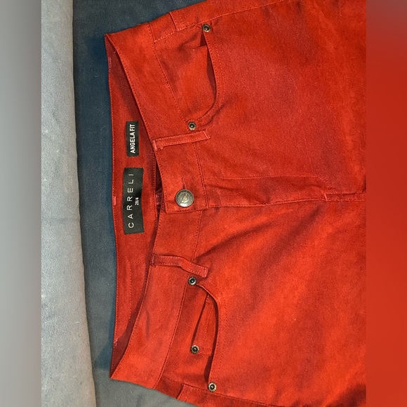 Carreli Angela Fit Suede-Feel Hot Red Pants | Size 28/4 - Picture 3 of 6